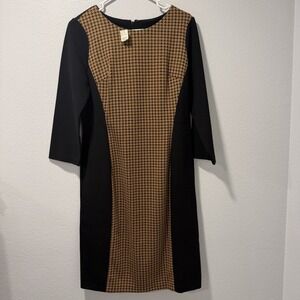 Talbots Size-6 Dress Black Tan Houndstooth Paneled Ponte Stretch